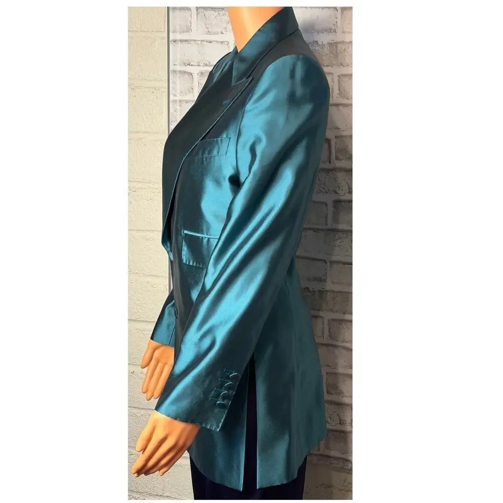 Dolce & Gabbana Cyan Green Mikado Silk Double-breasted Blazer IT 38 Oversized